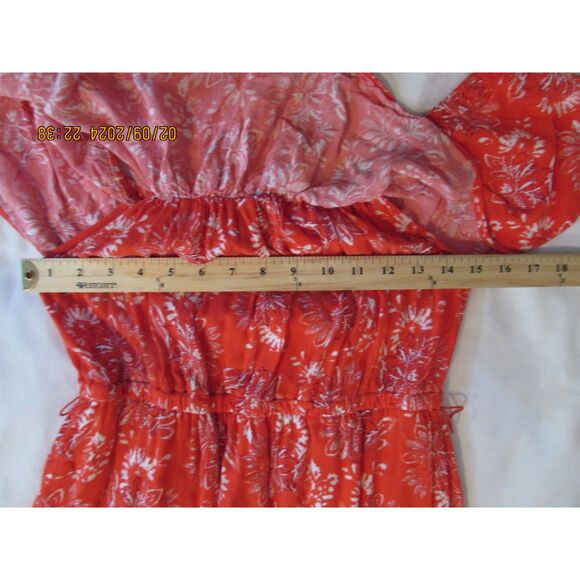 FLYING TOMATO SIZE M MAXI DRESS RED LINED FLORAL PRINT BOHO TIERED - Picture 6 of 7